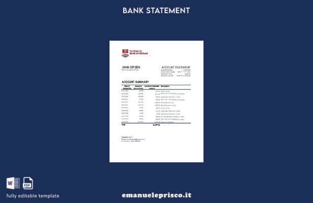 modello excel di estratto conto della Kiribati Development Bank of Kiribati in s
